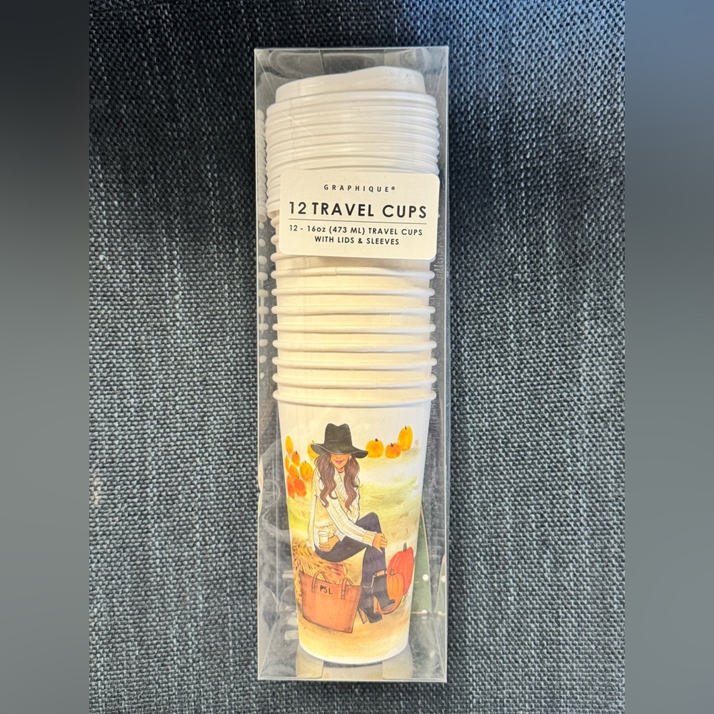 NEW Graphique 12 Travel Cups-16oz-Fall Harvest Pumpkin Spice + Lids & Sleeves
